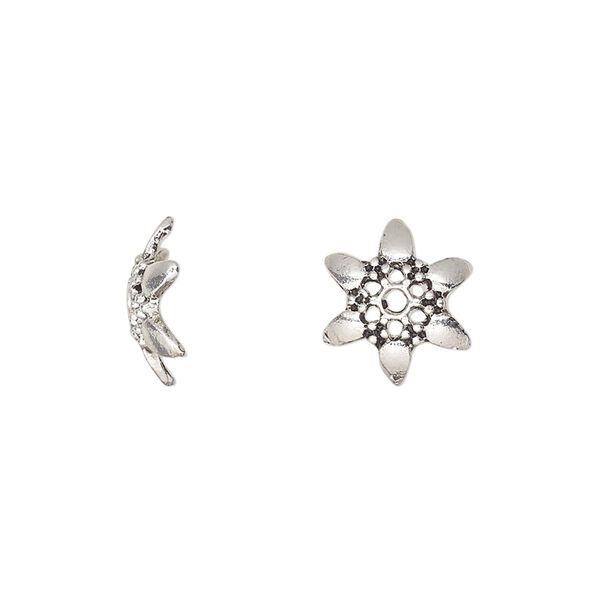 Bead cap, antique silver-finished "pewter" (zinc-based alloy), 12.5x4mm snowflake with cutout, fits 10-14mm round bead. Sold per pkg of 20. image number 0