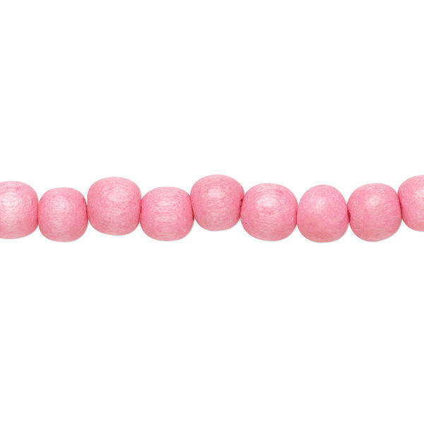 Bead, Taiwanese cheesewood (dyed / waxed), light pink, 5-6mm round. Sold per pkg of (2) 15-1/2" to 16" strands. image number 0