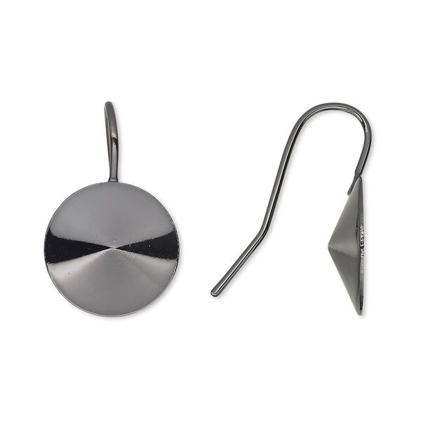 Ear wire, Almost Instant Jewelry®, gunmetal-finished brass, 21mm fishhook with 14mm rivoli setting, 18-20 gauge. Sold per pkg of 5 pairs. image number 0
