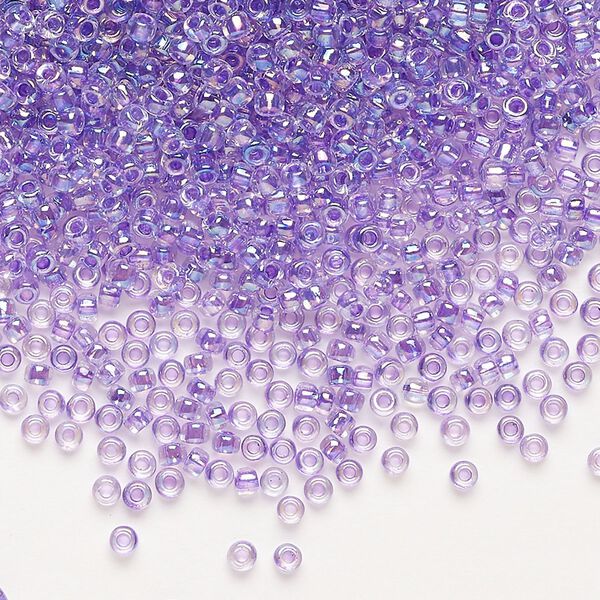Seed bead, Dyna-Mites™, glass, pkg/40g, #11 round, translucent inside dyed color rainbow purple, (311 11/0 RR). image number 0