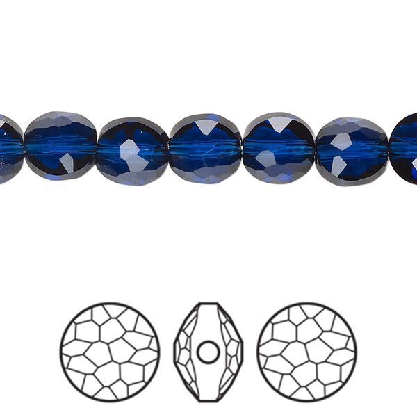 Bead 144pk dark sapphire, Swarovski® ReCreated™ 8mm puffed round 5034 image number 0