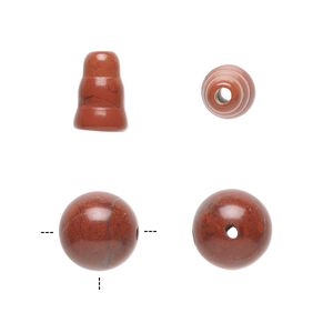 Red jasper 2pkg2, T-drilled round / cone bead natural 10mm / 9x7mm