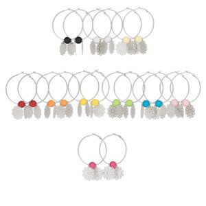 Earring mix, imitation rhodium-finished steel and acrylic, mixed colors, 11mm round and 23mm filigree flowers, 50mm round hoops with hinge closures. Sold per pkg of 10 pairs.