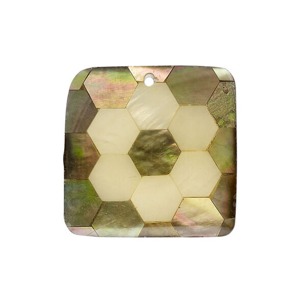 Component, black lip shell / gold lip shell / mother-of-pearl shell (assembled), 23mm - 25mm single-sided square, Mohs hardness 3-1/2. Sold individually. image number 0
