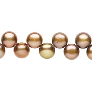 Freshwater pearl 1pkg1, top-drilled flat-sided round C grade, 15 inch 7-8mm copper peacock cultured