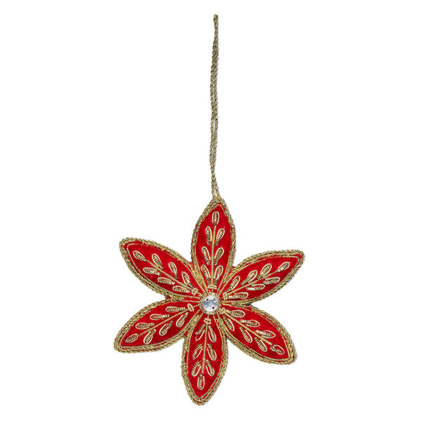 Ornament, velveteen / acrylic / gold-finished copper, red and clear, 7-1/4 inches with 4 x 3-1/2 inch single-sided snowflake. Sold individually. image number 0
