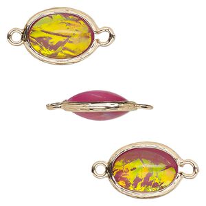 Link, Opalized Ice™, "opal" (resin) and gold-finished brass, light purple, 16x12mm double-sided oval. Sold per pkg of 4.