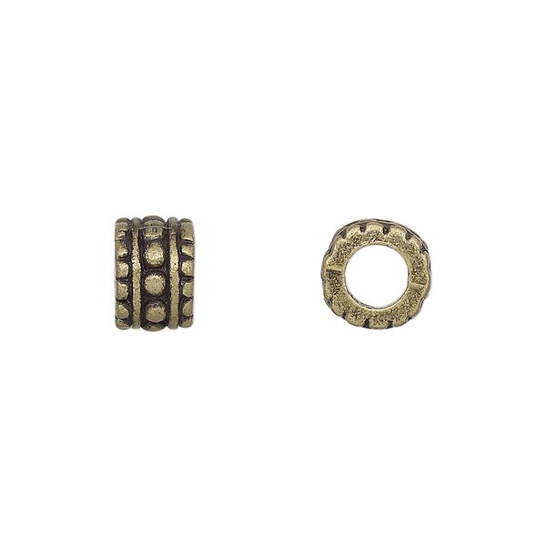 Bead, antique brass-finished "pewter" (zinc-based alloy), 9x6mm beaded rondelle. Sold per pkg of 10. image number 0