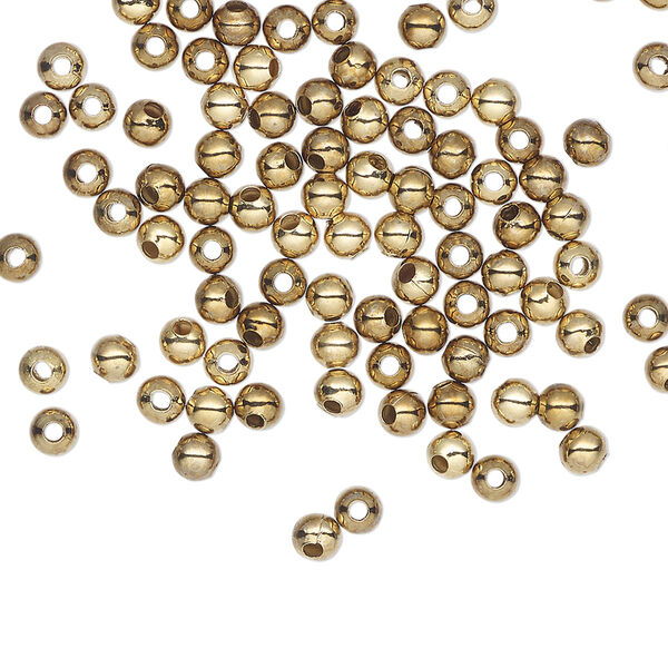Bead, gold-finished steel, 3mm round. Sold per pkg of 500. image number 0