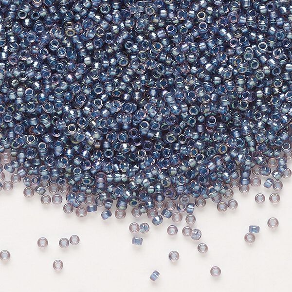 Seed bead, Miyuki, glass, pkg/250g, #15 rocaille, translucent tidal-lined luster crystal clear (RR-3747). image number 0