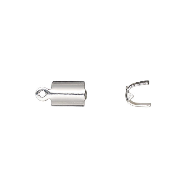 Cord end, fold-over, silver-finished brass, 8x5.5mm with 5mm inside diameter. Sold per pkg of 20. image number 0