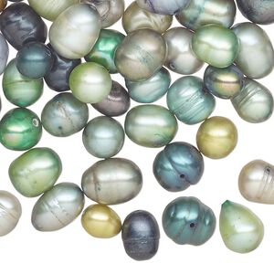 Pearl mix, cultured freshwater (dyed), multi-green, 5-8mm mixed shape, D grade, Mohs hardness 2-1/2 to 4. Sold per 2-ounce pkg.