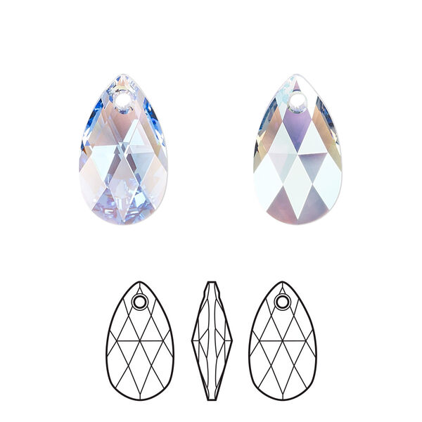 Drop 24pk light sapphire shimmer, Crystal Passions® 16x9mm pendant pear 6106 image number 0