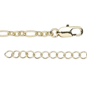 Chain 1pkg1 figaro, 4mm / lobster claw clasp, gold-finished brass 24 inch