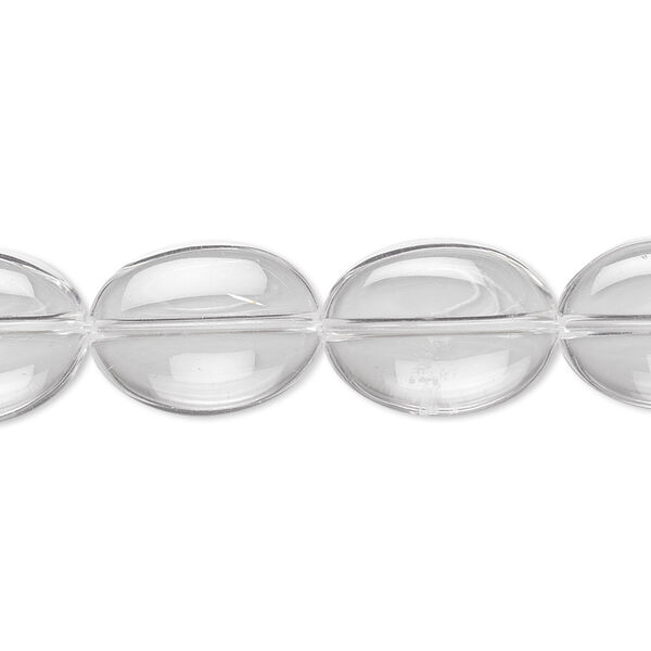 Bead, quartz crystal (natural), 15x12mm flat oval, A- grade, Mohs hardness 7. Sold per 8-inch strand, approximately 10 beads. image number 0