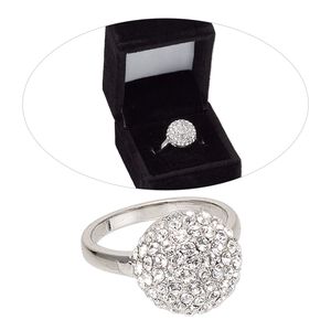 Ring, cubic zirconia and rhodium-finished brass, clear, 14mm round, size 8. Sold individually.