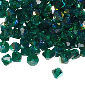 Bead 24pk emerald AB, Preciosa Czech crystal 6mm bicone