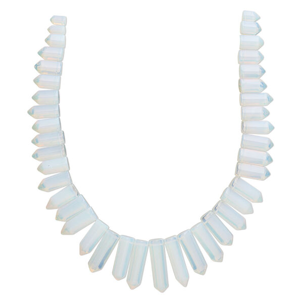 Bead, sea "opal" (glass), translucent,11x7mm-39x11mm graduated top-drilled point. Sold per 15-1/2" to 16" strand, approximately 40 beads. image number 0