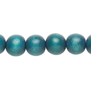 Bead, Taiwanese cheesewood (dyed / waxed), teal, 9-10mm round. Sold per pkg of (2) 15-1/2" to 16" strands.