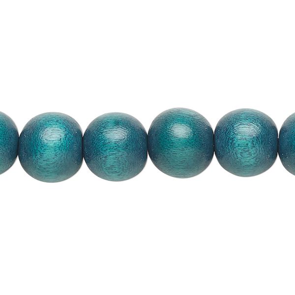Bead, Taiwanese cheesewood (dyed / waxed), teal, 9-10mm round. Sold per pkg of (2) 15-1/2" to 16" strands. image number 0