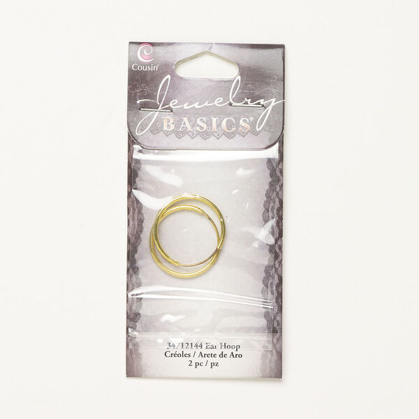 Earring, gold-finished steel, 21mm hoop. Sold per pair. image number 0