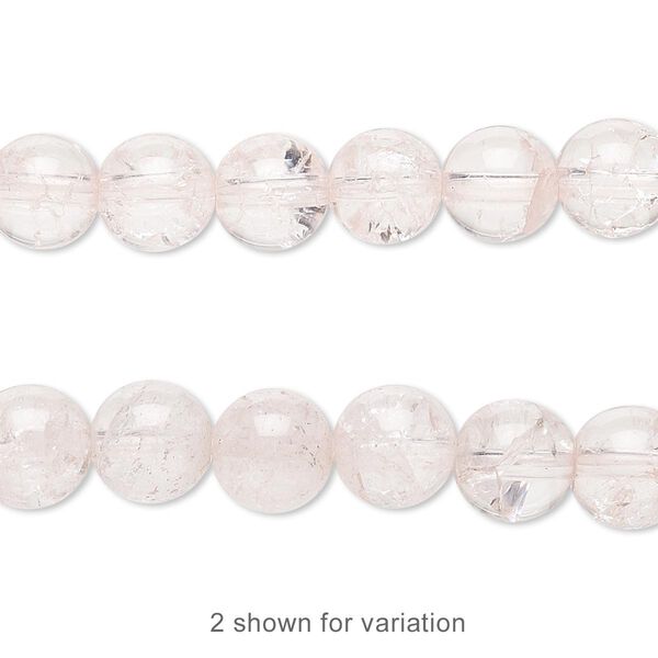 Bead, ice flake quartz (dyed / heated), pink, 8mm round, B grade, Mohs hardness 7. Sold per 15-1/2" to 16" strand. image number 0