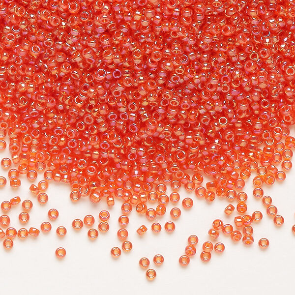 Seed bead, Miyuki, glass, pkg/250g, #15 rocaille, translucent rainbow tangerine (RR-297). image number 0