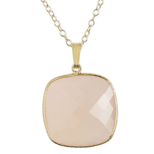 Necklace, Create Compliments®, pink chalcedony (dyed) and gold-finished sterling silver, 21.5mm square, 18 inches with springring clasp. Sold individually. image number 0