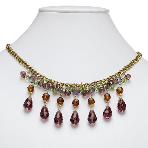 Necklace, glass and gold-finished steel, multicolored, 1-3/4 inch dangle, 17 inches with 2-inch extender chain and lobster claw clasp. Sold individually. image number 0
