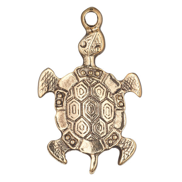 Focal, antique gold-finished "pewter" (zinc-based alloy), 39x28mm single-sided turtle. Sold per pkg of 4. image number 0