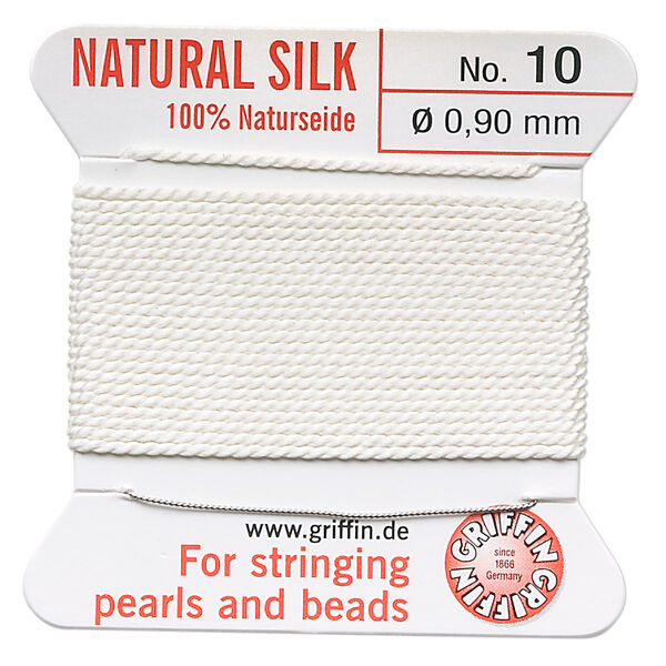 Thread, Griffin, silk, white, size #10. Sold per 2-meter card (approximately 78 inches). image number 0