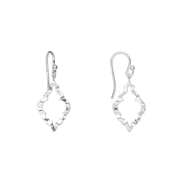 Earring, Create Compliments®, sterling silver, 34mm hammered open marquise with fishhook ear wire. Sold per pair. image number 0