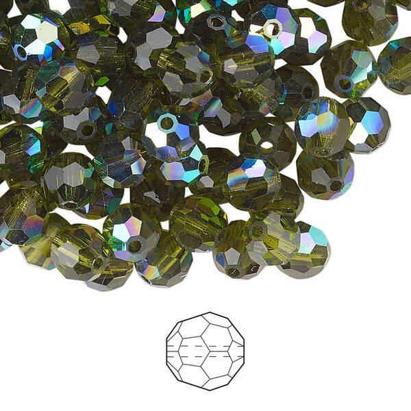 Bead 24pk olivine AB, Preciosa Czech crystal 6mm round image number 0