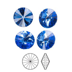 Chaton 6pk sapphire foil back, Preciosa MAXIMA Czech crystal rhinestone 12mm rivoli
