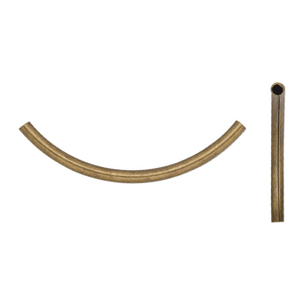 Bead, antique gold-plated brass, 50x3mm curved tube. Sold per pkg of 50. image number 0