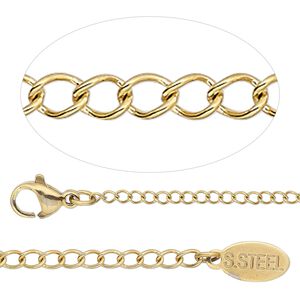 Chain 1pkg1 curb, 1.9mm / lobster claw clasp, gold-finished stainless steel 30 inch