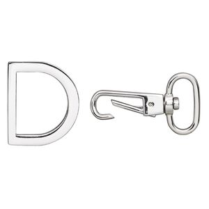 Clasp self-closing hook 1pkg1 imitation rhodium-plated "pewter" (zinc alloy), 57x32mm swivel / d-ring, 1-strand