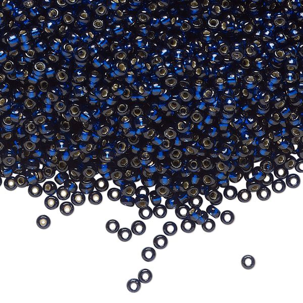 Seed bead, Miyuki, glass, pkg/25g, #11 rocaille, Duracoat® transparent silver-lined navy blue, (RR-4281). image number 0
