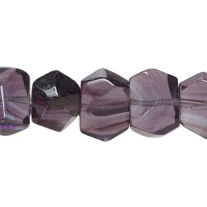 Bead, glass 1pkg1, translucent purple, 14x9mm-16x11mm faceted flat freeform, 15 inches.