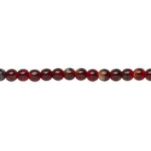 Bead, Czech glass druk, opaque red and black, 4mm round. Sold per 15-1/2" to 16" strand.