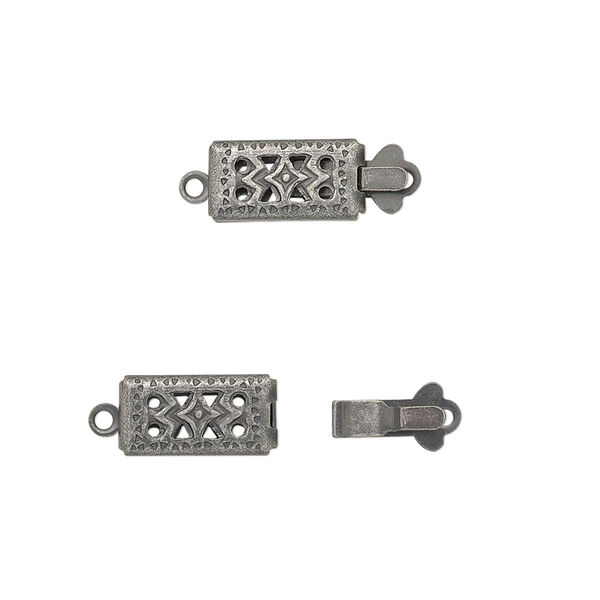 Clasp, tab, antique silver-plated brass, 11x6mm double-sided filigree rectangle. Sold per pkg of 10. image number 0