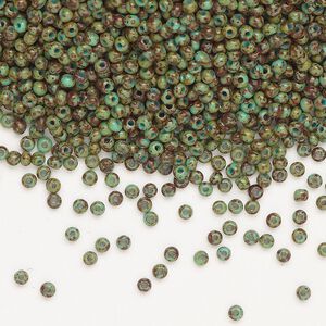 Seed bead, Preciosa Ornela, glass, opaque turquoise green travertine, #11 rocaille. Sold per 50-gram pkg.
