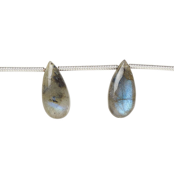 Bead, labradorite (natural), hand-cut 15x7mm side-drilled puffed teardrop, B- grade, Mohs hardness 6 to 6-1/2. Sold per pkg of 12. image number 0
