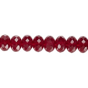 Bead, Czech fire-polished glass, translucent garnet red, 9x5mm faceted rondelle. Sold per 15-1/2" to 16" strand.
