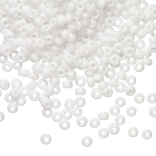 Seed bead, Miyuki, glass, pkg/50g, #8 rocaille, opaque matte rainbow chalk white, (RR-402FR). image number 0