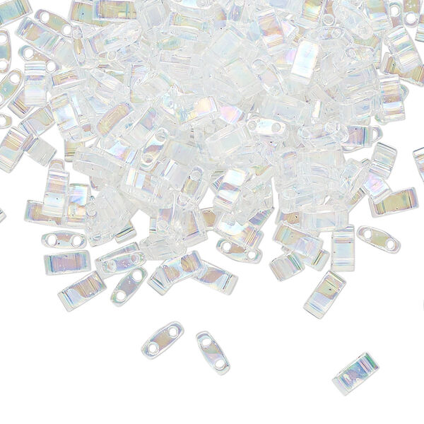 Seed bead, TILA®, glass, pkg/10g, 5x2.3mm half tila rectangle, translucent rainbow crystal clear, (HTL-250). image number 0
