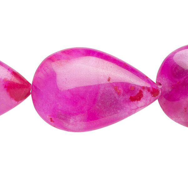 Bead, crazy lace agate (dyed), fuchsia, 30x20mm teardrop, B grade, Mohs hardness 6-1/2 to 7. Sold per 8-inch strand. image number 0