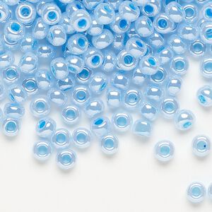 Seed bead, Miyuki, glass, pkg/25g, #6 rocaille, opaque blue luster alabaster (RR-537).