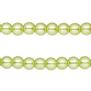 Bead, glass pearl, yellow-green, 5-6mm round. Sold per pkg of (2) 15-inch strands, approximately 140 beads.