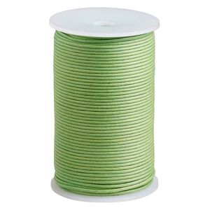 Cord, waxed cotton, lime, 2mm, 50+ pound test. Sold per 100-meter spool.